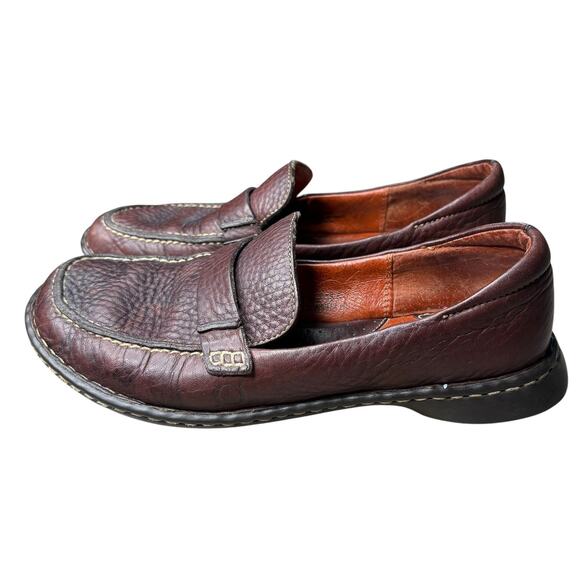 Born Womens 7.5 Brown Pebbled Leather Slip On Shoes Penny Loafer - Picture 1 of 9